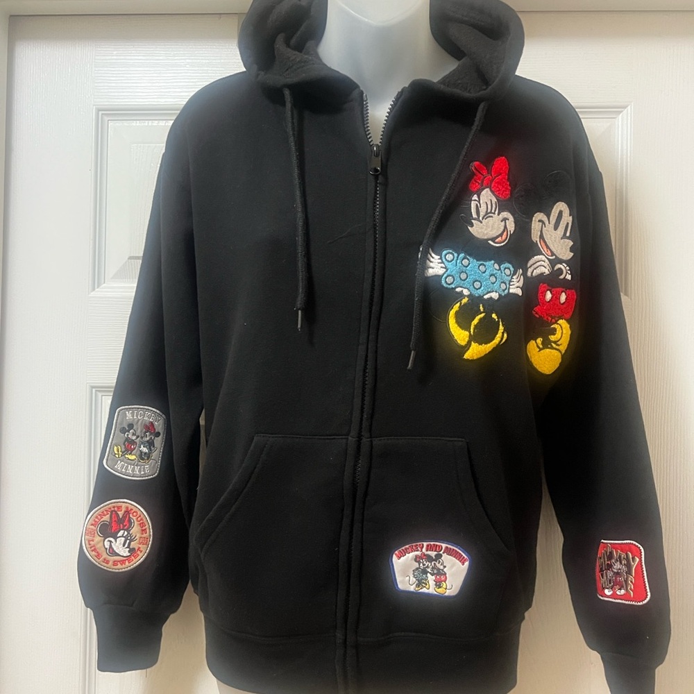 Disney Black Hoodie with Mickey and Minnie Embroidery